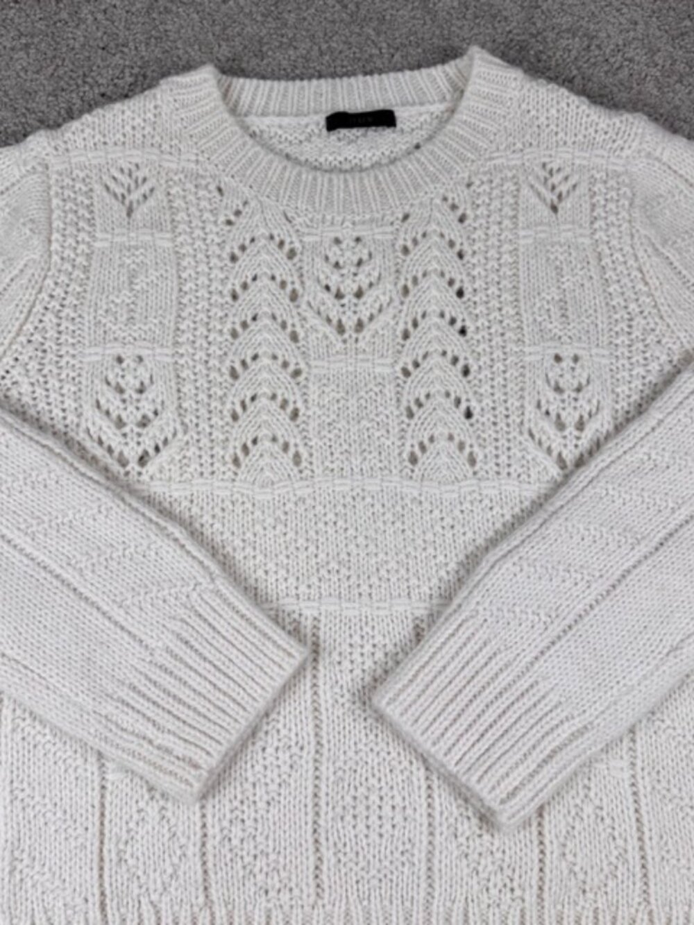 J Crew Sweater Women Small White Alpaca Blend Cable Knit Soft Crew Neck Pullover